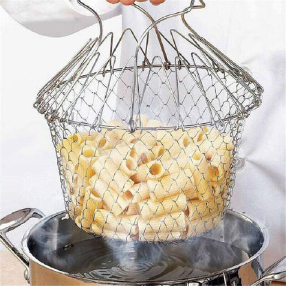 Stainless Steel Chef Basket 12 in 1 Kitchen Tool Deluxe Boiler, Steamer, Strainer & Frying