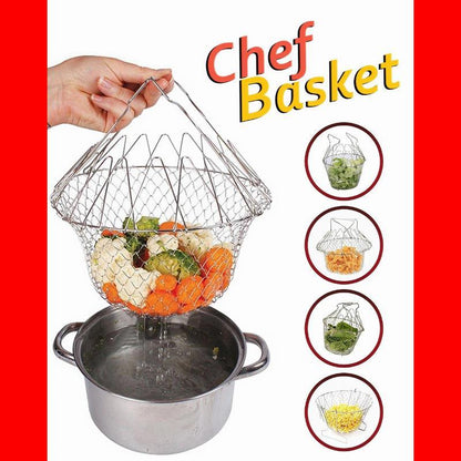 Stainless Steel Chef Basket 12 in 1 Kitchen Tool Deluxe Boiler, Steamer, Strainer & Frying