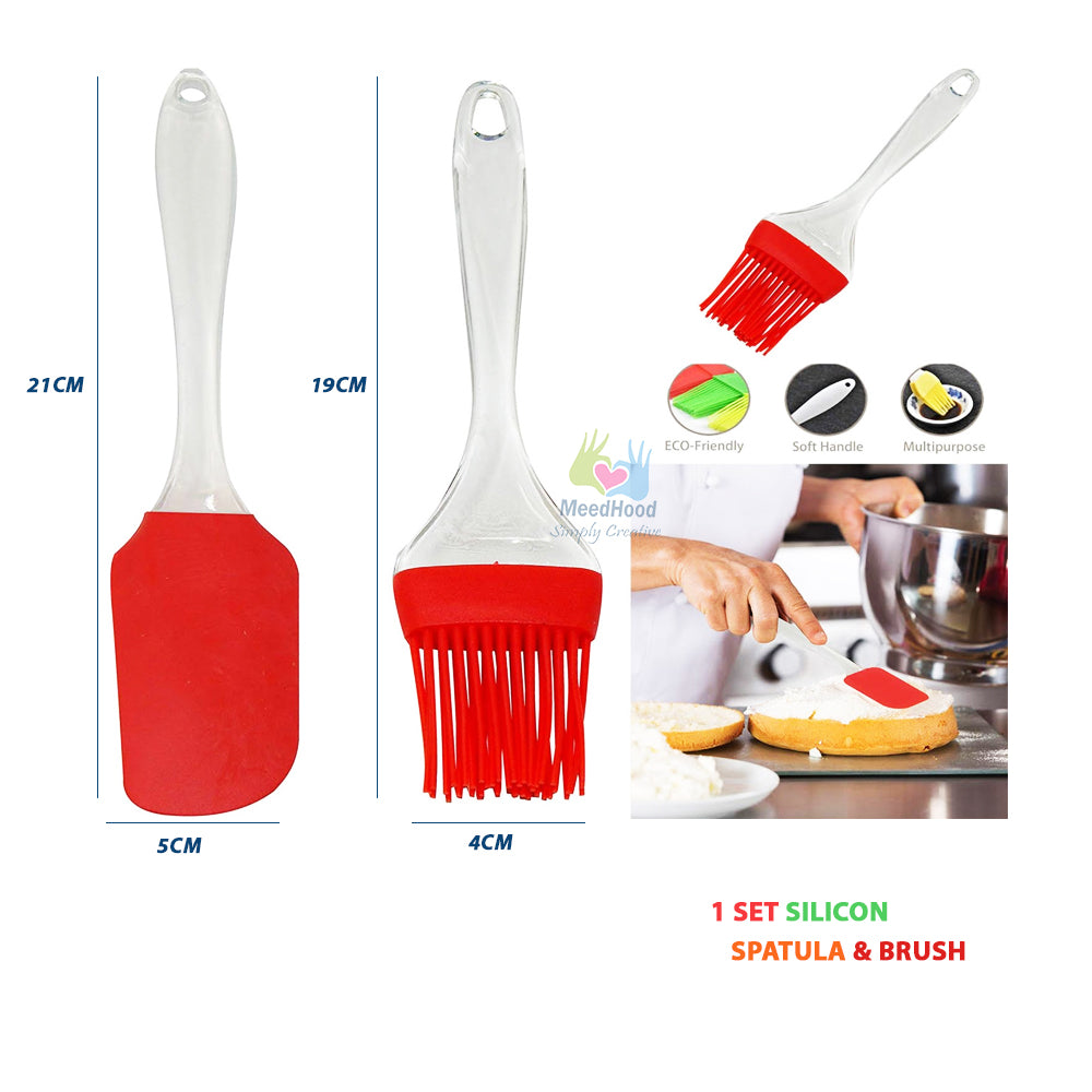 2 Pair (4PCS) - Spatula & BBQ Oil Brush - Silicone Acrylic Transparent Spatula - Silicone Acrylic Transparent Brush