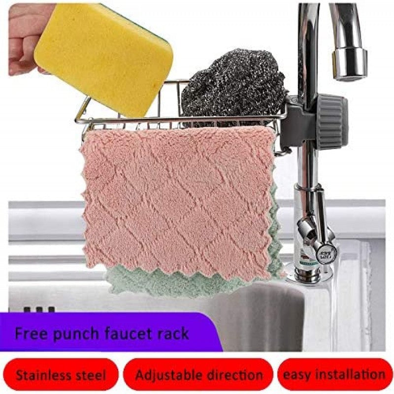 Stainless Steel Faucet Storage Rack, Sponge Holder, Adhesive Sink Caddy Organizer