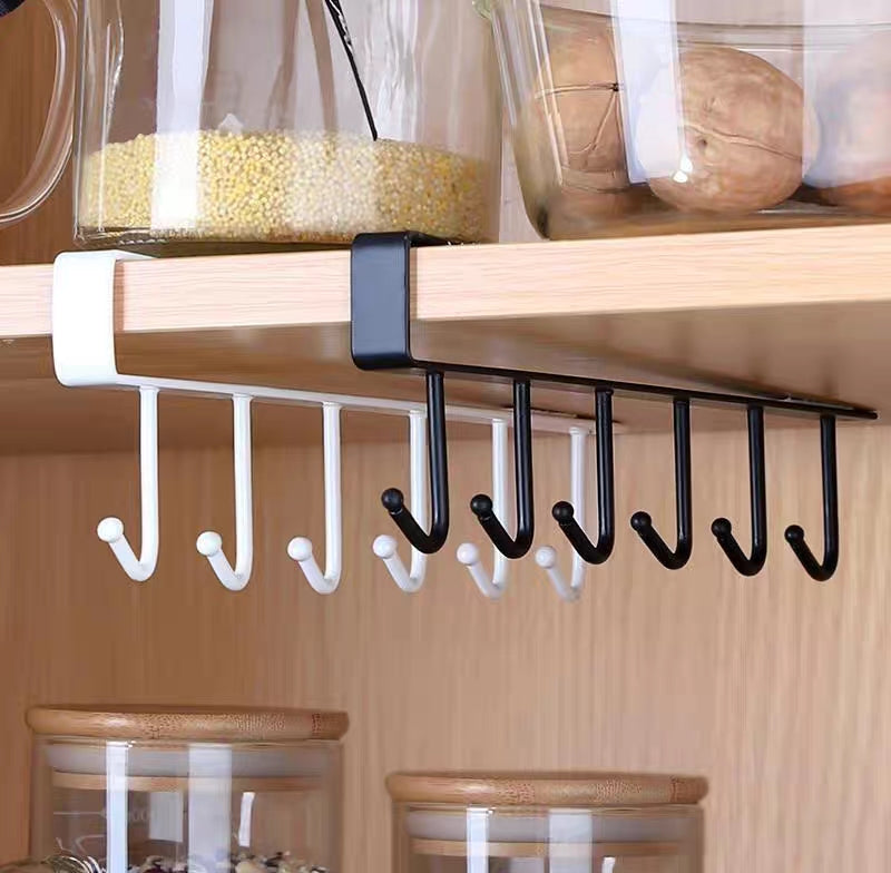 (Pack of 2) 6 Hooks Metal hanger, Storage Shelf Wardrobe Cabinet Metal Under Shelves Mug Cup Hanger Kitchen Organizer Rack Holder