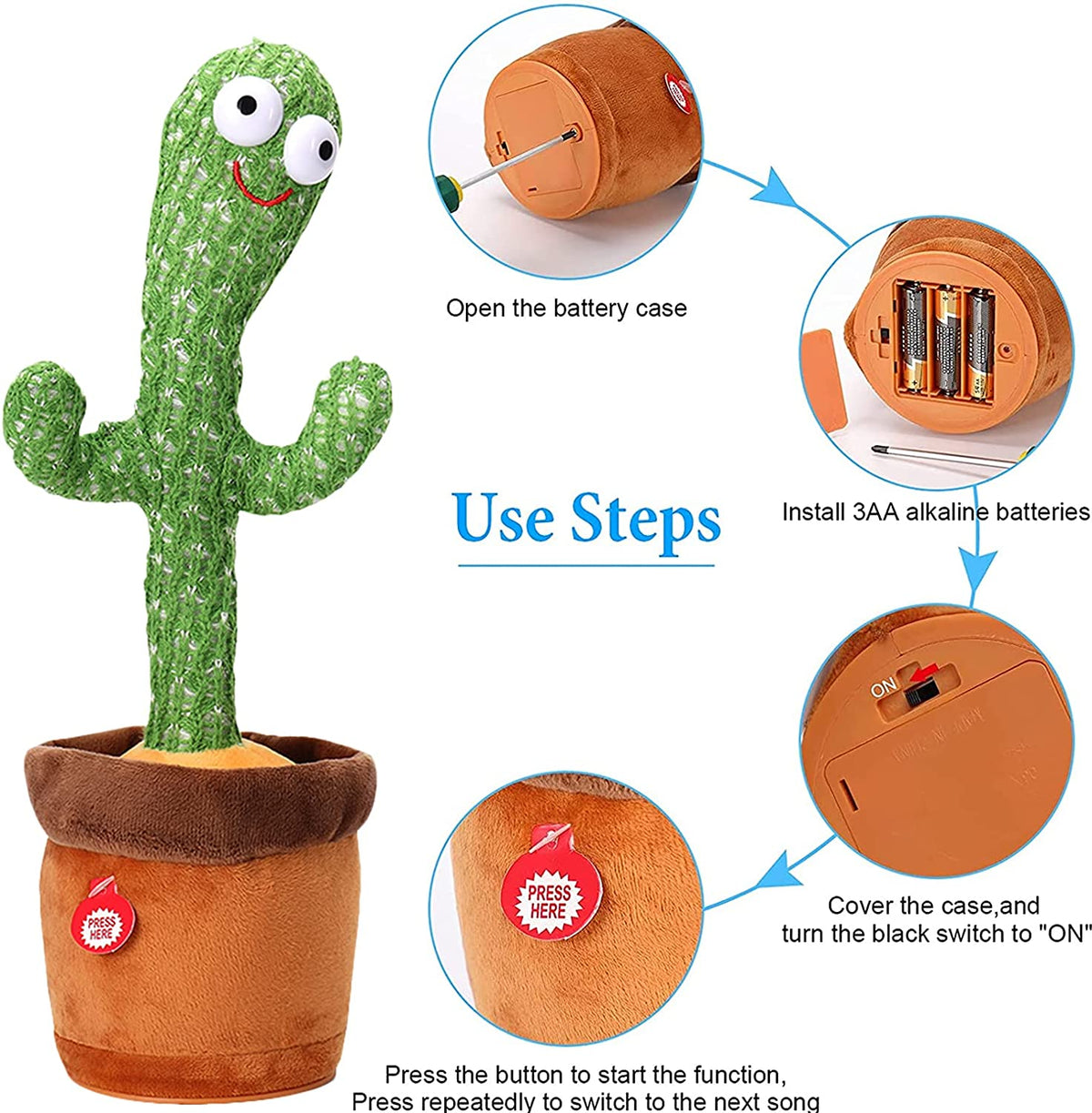 Dancing Cactus Toy with Recording - Rechargeable/Cell Operated Plush Funny Electronic Shaking Cactus Singing Dancing Cactus