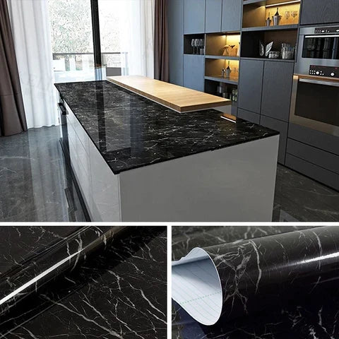 (Pack of 5) Self Adhesive Black  Marble Sheet for Kitchen / Waterproof Anti Oil & Heat Resistant Wallpaper Sheet (2 Feet x 6.5 feet)