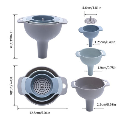4 IN 1 Multi-function Canning Funnel Set Wide Mouth Plastic Funnel Filter Oil Pot Liquids Pour Oil