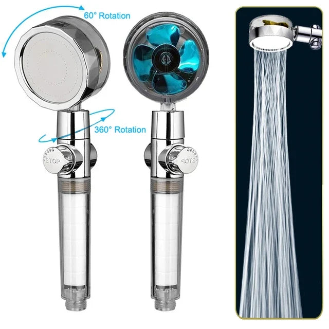 360 Degrees Rotating High Pressure Shower Heads, Handheld Turbo Fan Shower
