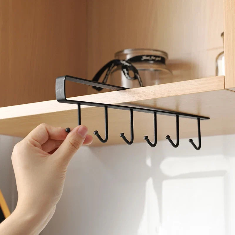 (Pack of 2) 6 Hooks Metal hanger, Storage Shelf Wardrobe Cabinet Metal Under Shelves Mug Cup Hanger Kitchen Organizer Rack Holder