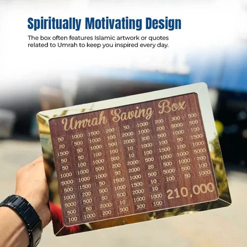 ( FREE HOME DELIVERY ) Umrah Saving Box - Wooden Islamic Money Box - 280 Days Umrah Savings Box Plan