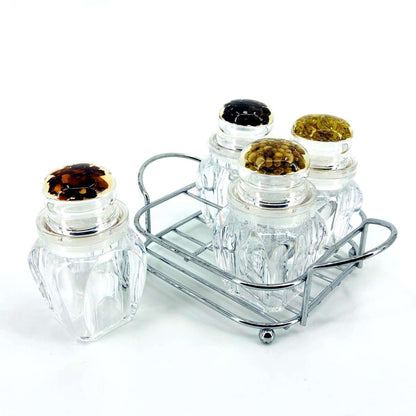 4 Pcs ACRYLIC Kitchen Salt & Pepper Shaker With Stainless Steel Holder