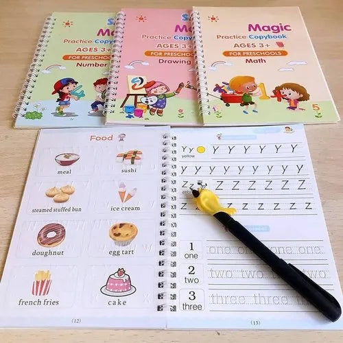 (Pack of 4) Magic Practice Copybook for Kids, Children Reusable Handwriting Practice Copy Books for Preschools Magic Workbook Letter Writing Book